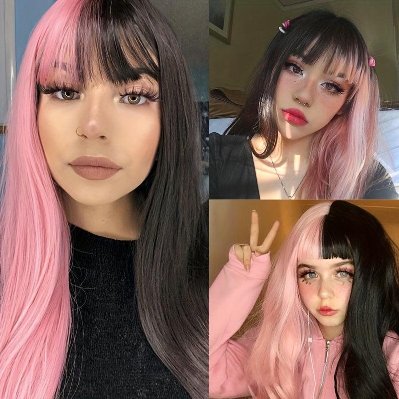 Long Straight Synthetic Wig With Bangs Anime Cosplay Wig