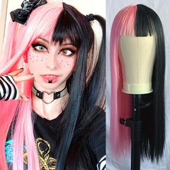 Long Straight Synthetic Wig With Bangs Anime Cosplay Wig