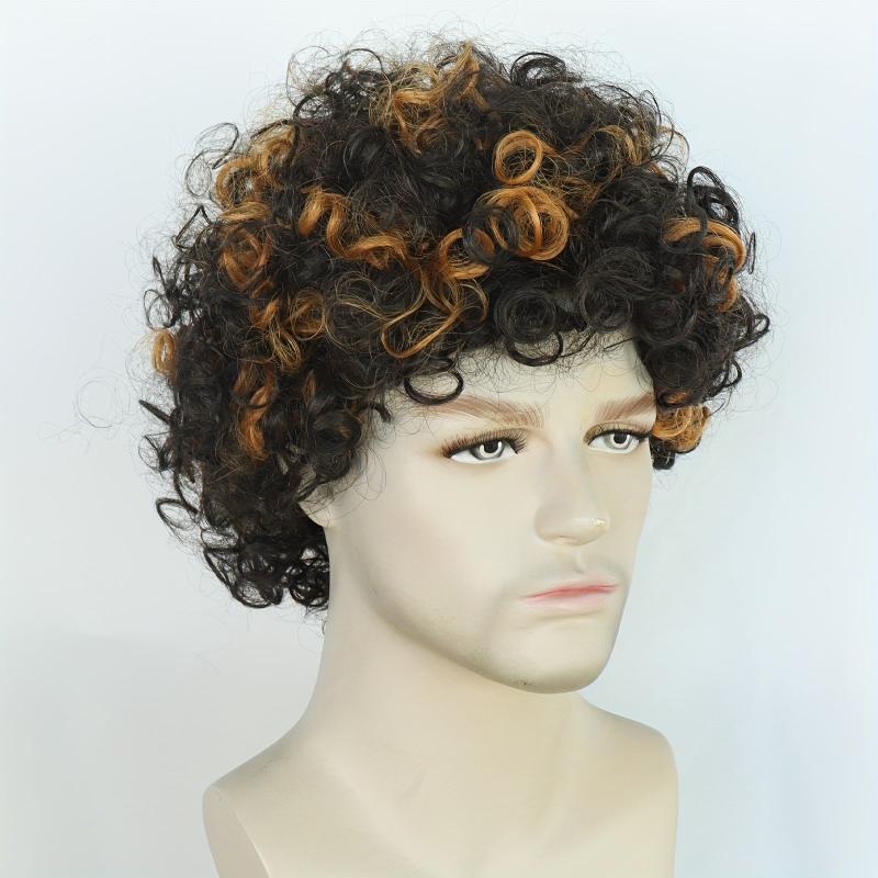 Short Wavy Brown Mixed Hair Wigs For Men - Cosplay Anime Halloween Costume