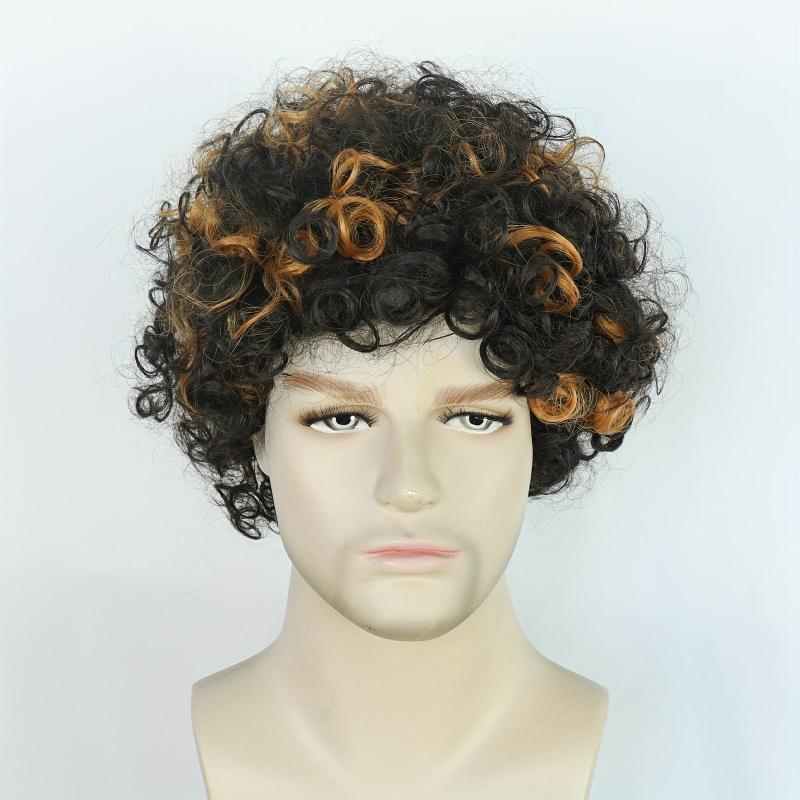 Short Wavy Brown Mixed Hair Wigs For Men - Cosplay Anime Halloween Costume