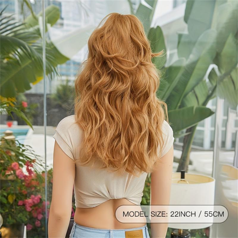 Long Loose Curly Wigs with Bangs Synthetic None Lace Wigs
