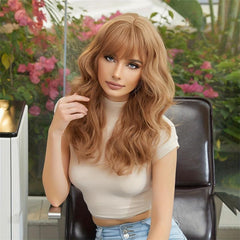 Long Loose Curly Wigs with Bangs Synthetic None Lace Wigs