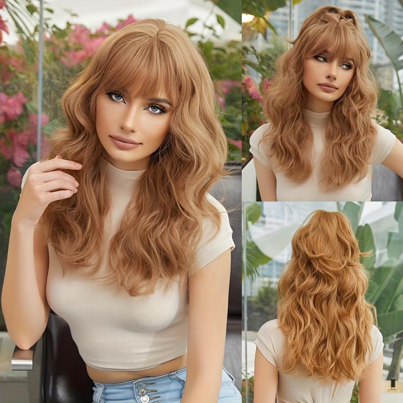 Long Loose Curly Wigs with Bangs Synthetic None Lace Wigs