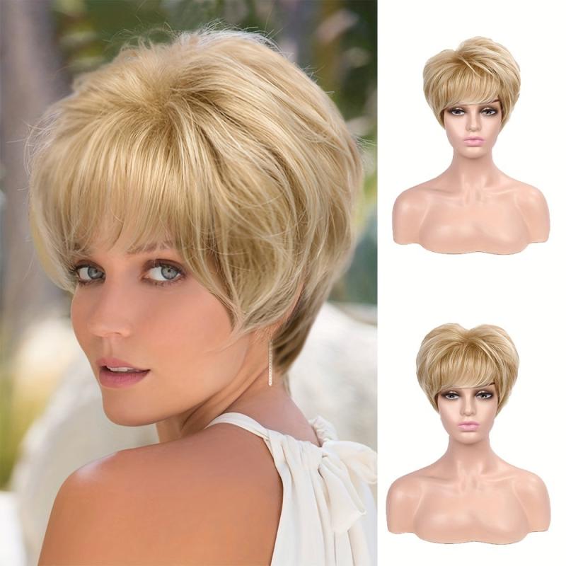 Short Layer Curly Pixie Cut Synthetic Wig with Bangs