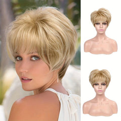 Short Layer Curly Pixie Cut Synthetic Wig with Bangs