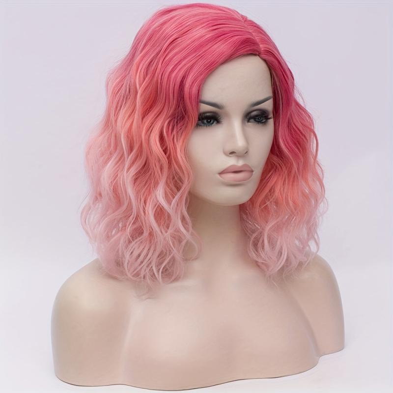 Two Tone Short Wavy Curly Wigs Ombre Synthetic Hair Wigs For Women