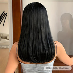 55 88 Cm Long Straight Hair Wigs With Bangs Natural Looking Soft