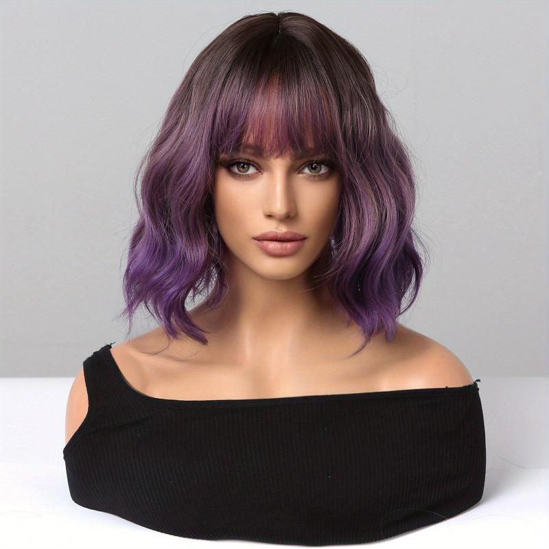 Long Brown Ombre Ivory Curly Wavy Hair Wig with Bangs 35 56 cm