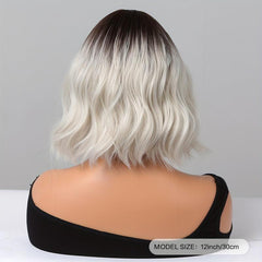Long Brown Ombre Ivory Curly Wavy Hair Wig with Bangs 35 56 cm