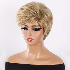 Short Curly Pixie Cut Synthetic Wig Fluffy Wig With Bangs