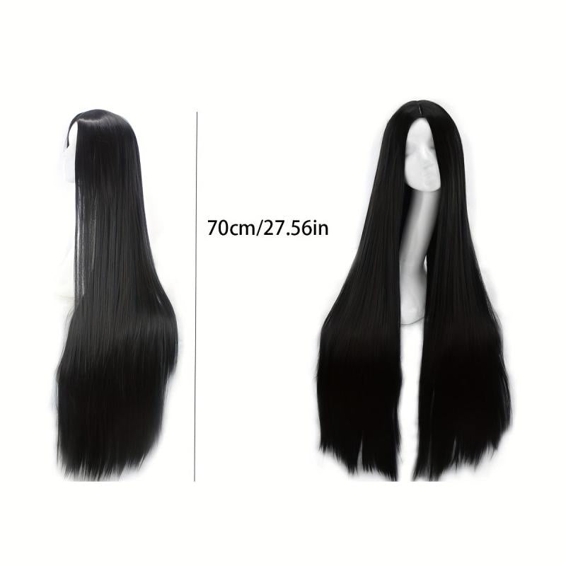 12 cm Long Straight Women's Fiber Wig Heat Resistant Synthetic Middle Part Wig