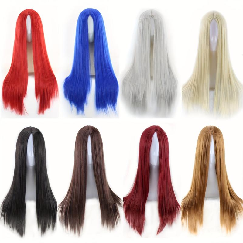 12 cm Long Straight Women's Fiber Wig Heat Resistant Synthetic Middle Part Wig
