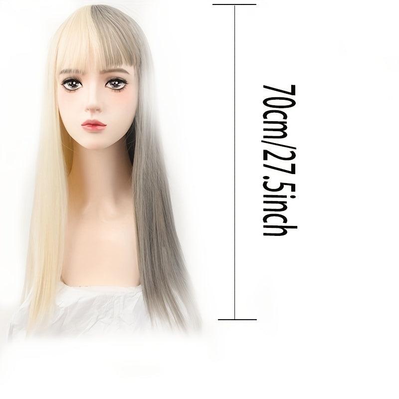 Anime Cosplay Wig Long Straight Hair Dual Fashion for Halloween