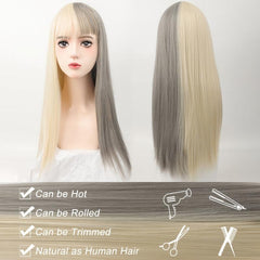 Anime Cosplay Wig Long Straight Hair Dual Fashion for Halloween