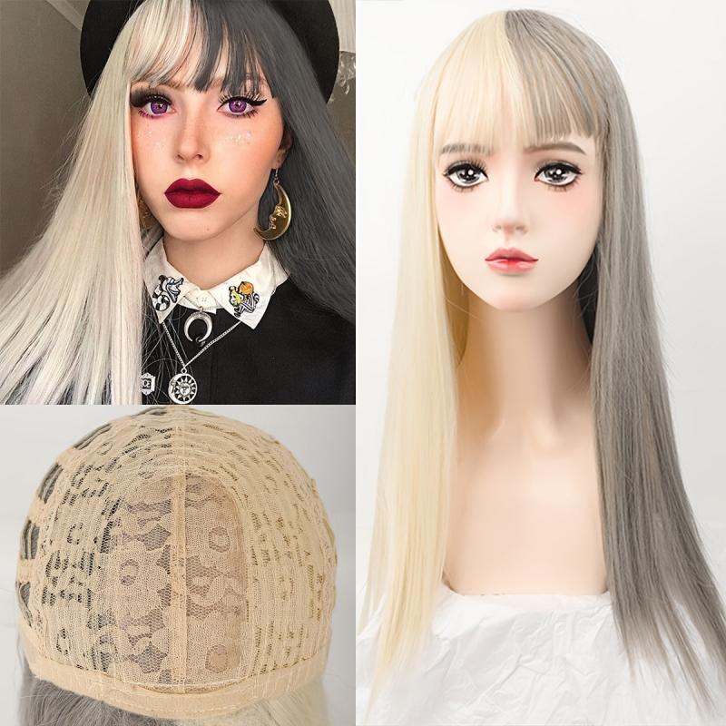 Anime Cosplay Wig Long Straight Hair Dual Fashion for Halloween