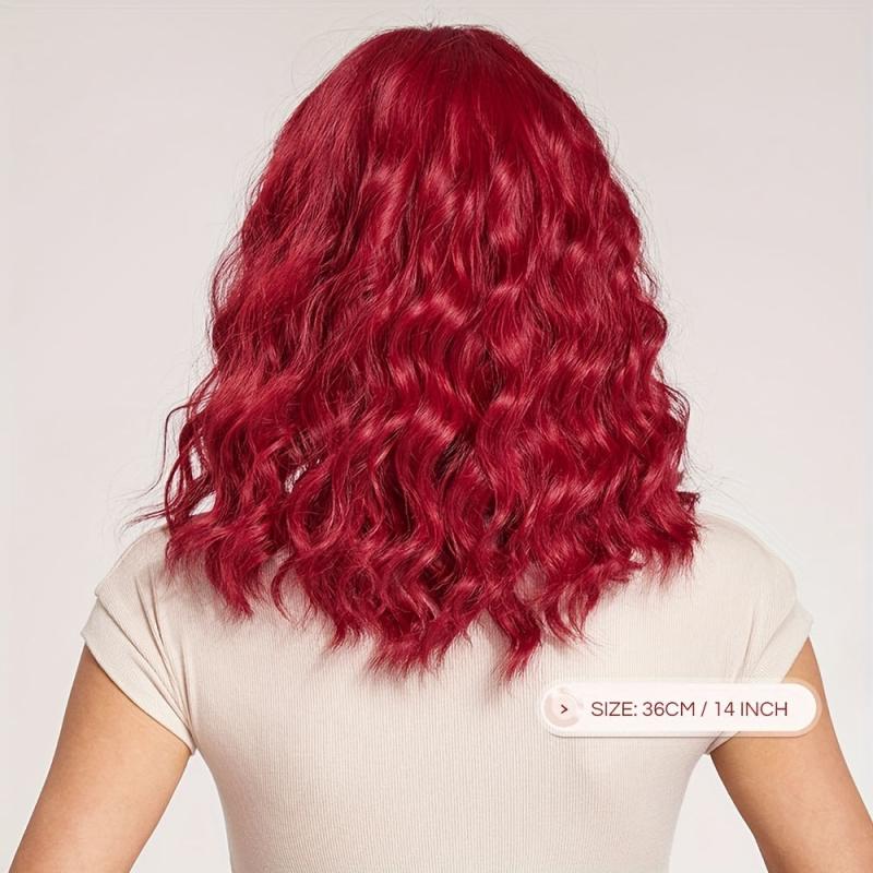 Shoulder Length Curly Wavy Hair Wig with Bangs for Women - Synthetic Fiber