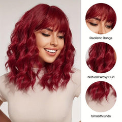 Shoulder Length Curly Wavy Hair Wig with Bangs for Women - Synthetic Fiber