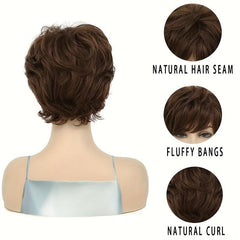 Brown 10 16 Cm Short Pixie Cut Hair Wigs For Women