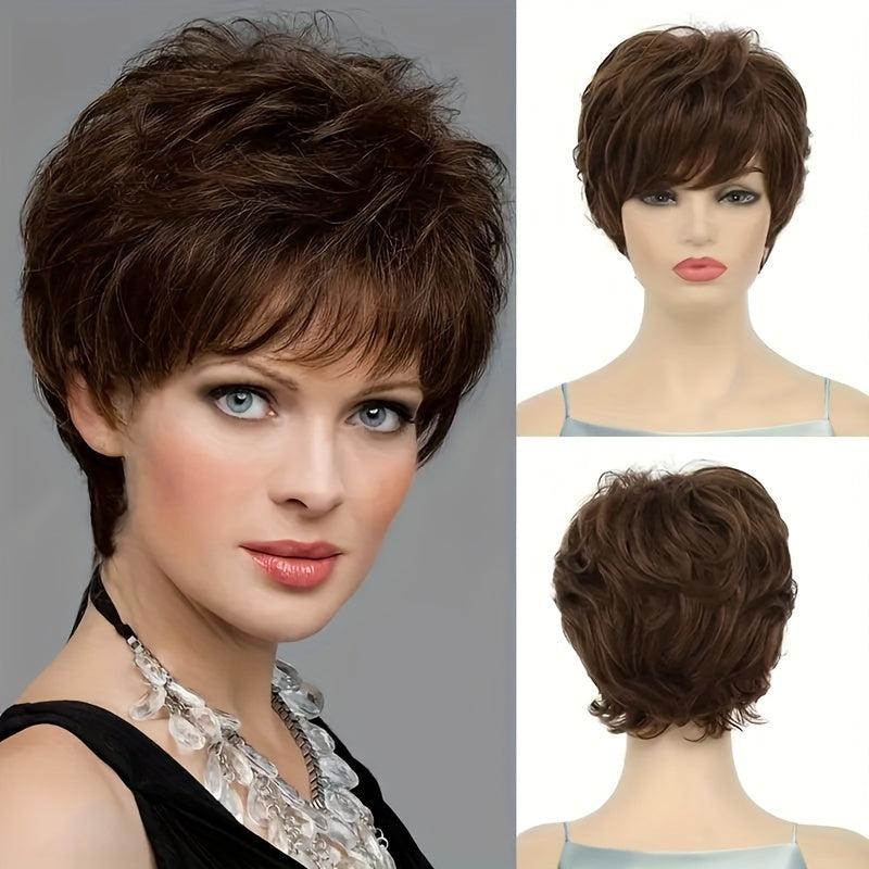 Brown 10 16 Cm Short Pixie Cut Hair Wigs For Women
