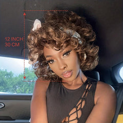 30 48 Cm Brown Curly Hair Wig with Bangs for Women
