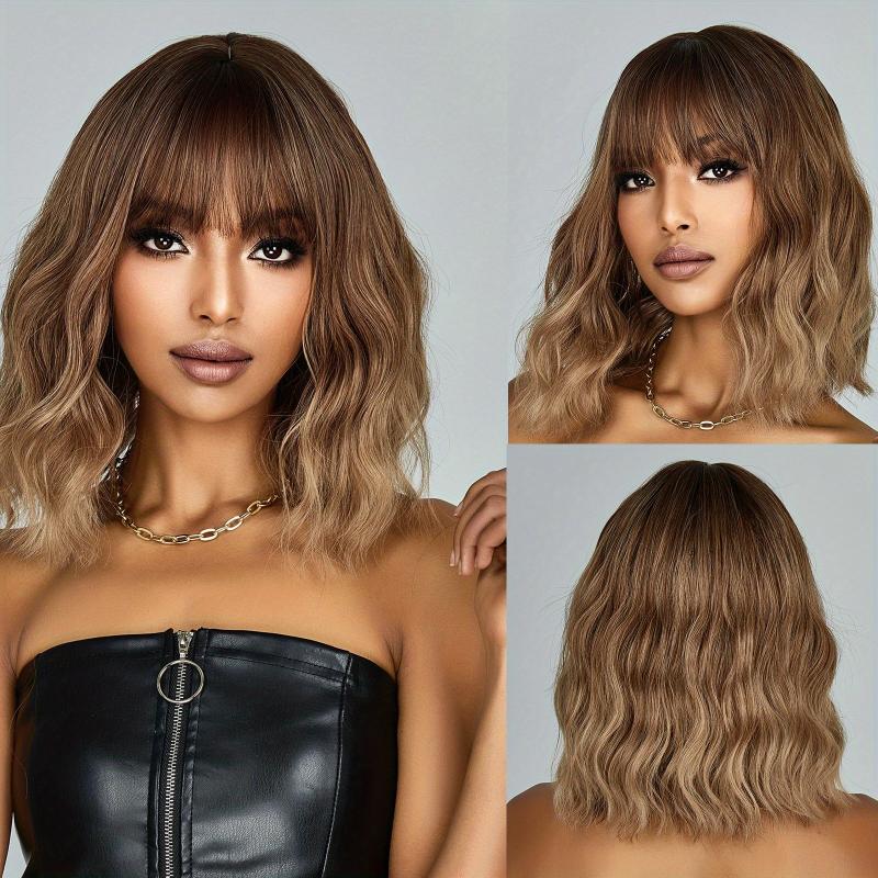 Wavy Curly Blonde Ombre Wig 35-56 cm Long Synthetic Wig with Bangs for Daily Use