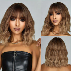 Wavy Curly Blonde Ombre Wig 35-56 cm Long Synthetic Wig with Bangs for Daily Use