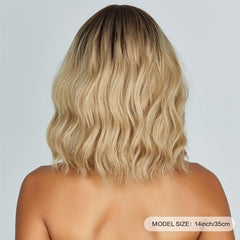 Wavy Curly Blonde Ombre Wig 35-56 cm Long Synthetic Wig with Bangs for Daily Use
