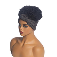Short Afro Curly Synthetic Wigs With Bangs and Headband for Women