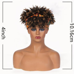 Short Afro Curly Synthetic Wigs With Bangs and Headband for Women