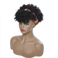 Short Afro Curly Synthetic Wigs With Bangs and Headband for Women