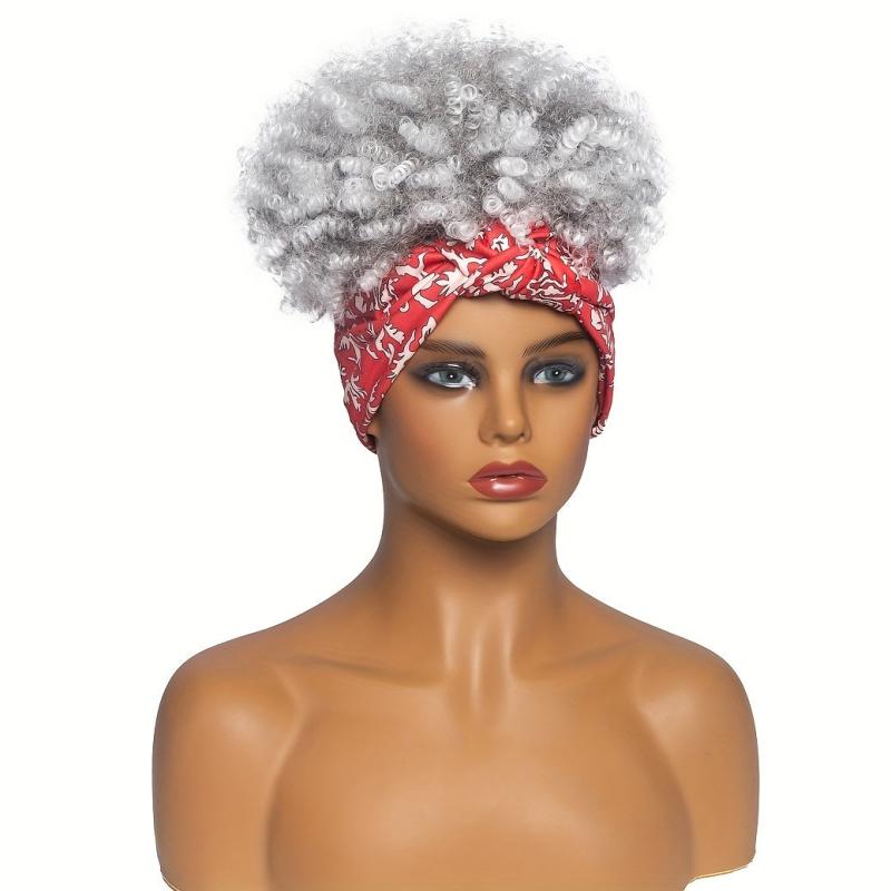 Short Afro Curly Synthetic Wigs With Bangs and Headband for Women