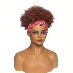 Short Afro Curly Synthetic Wigs With Bangs and Headband for Women
