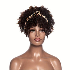 Short Afro Curly Synthetic Wigs With Bangs and Headband for Women