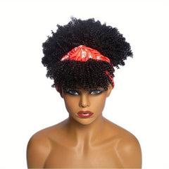 Short Afro Curly Synthetic Wigs With Bangs and Headband for Women