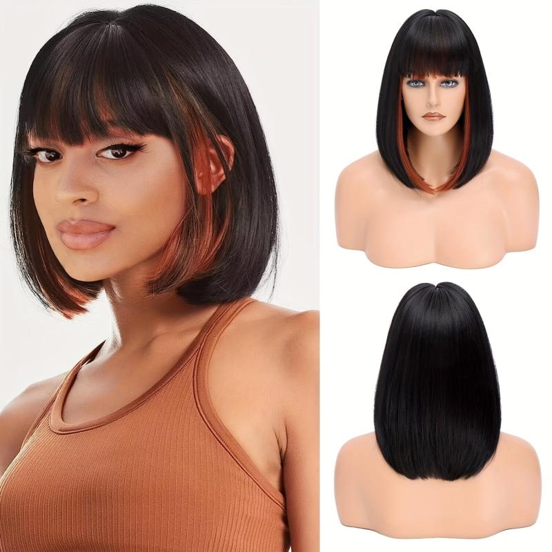 Short Bob Cut Wig With Bangs 35-56 cm Synthetic Hair Wig for Women