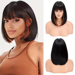 Short Bob Cut Wig With Bangs 35-56 cm Synthetic Hair Wig for Women
