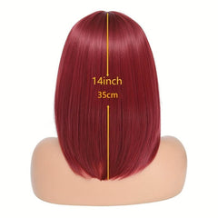 Short Bob Cut Wig With Bangs 35-56 cm Synthetic Hair Wig for Women