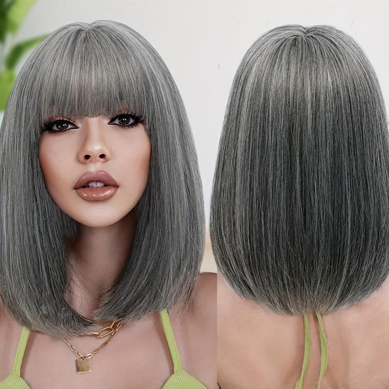 Short Bob Cut Wig With Bangs 35-56 cm Synthetic Hair Wig for Women