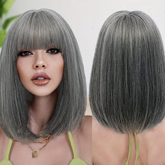 Short Bob Cut Wig With Bangs 35-56 cm Synthetic Hair Wig for Women