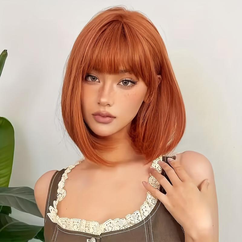 Short Bob Cut Wig With Bangs 35-56 cm Synthetic Hair Wig for Women