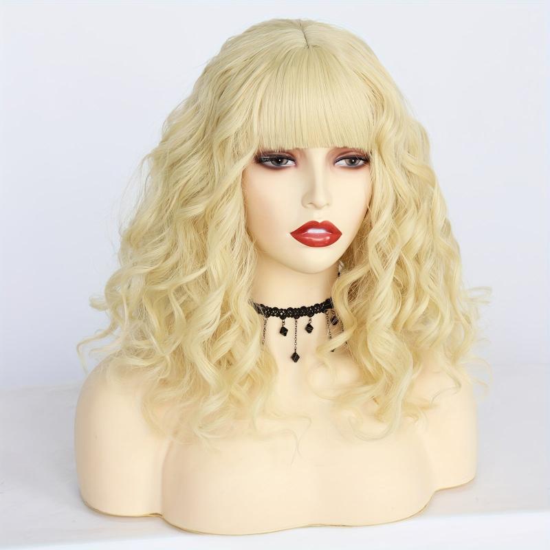 Short Bob Wavy Blonde Hair Wigs Synthetic Curly Hair Wigs for Party Halloween