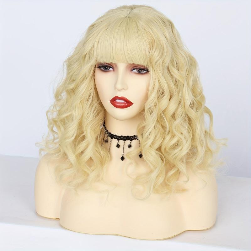 Short Bob Wavy Blonde Hair Wigs Synthetic Curly Hair Wigs for Party Halloween