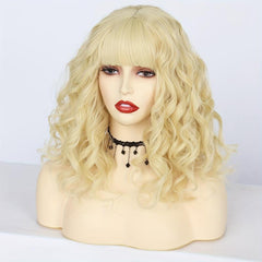 Short Bob Wavy Blonde Hair Wigs Synthetic Curly Hair Wigs for Party Halloween