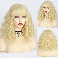 Short Bob Wavy Blonde Hair Wigs Synthetic Curly Hair Wigs for Party Halloween