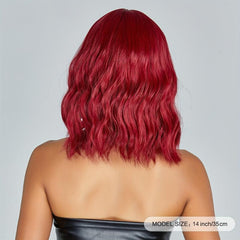 35 56 Cm Long Curly Wine Red Wigs With Bangs Synthetic Wigs For Women And Girls