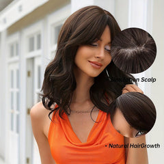 Long Curly Brownish Wigs With Bangs Synthetic Wigs For Women Daily Use