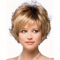 Ombre Short Curly Pixie Cut Wig Bob Cut Wig With Bangs Synthetic Wig