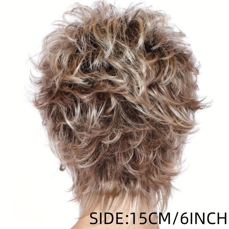 Ombre Short Curly Pixie Cut Wig Bob Cut Wig With Bangs Synthetic Wig