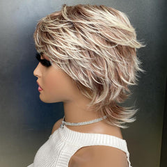 Ombre Short Curly Pixie Cut Wig Bob Cut Wig With Bangs Synthetic Wig