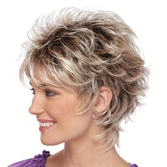 Ombre Short Curly Pixie Cut Wig Bob Cut Wig With Bangs Synthetic Wig